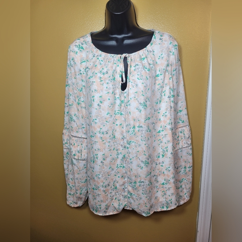 Kaari Blue Floral Long Sleeve Peasant Blouse sz XL
